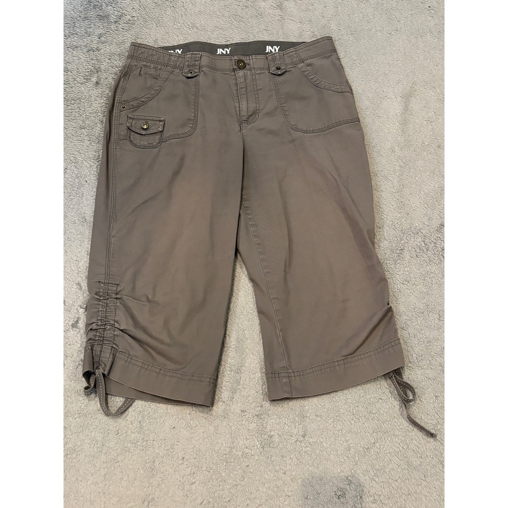 JNY Jones New York Womens Gray Cargo Capri Pants Side Ruched Tie Hem Size 8